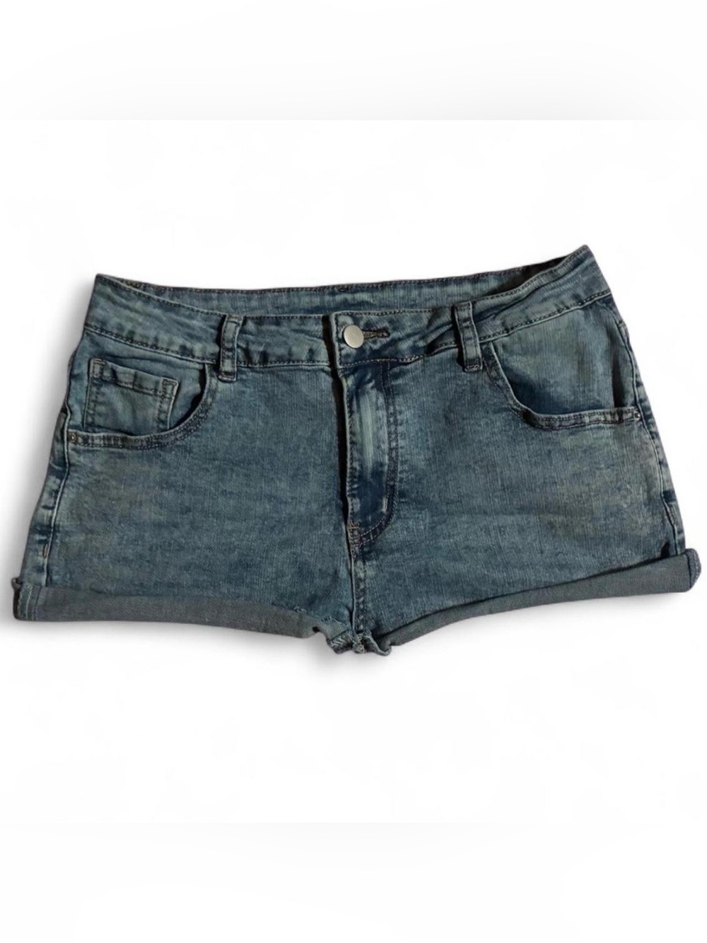SHEIN Washed Blue Denim Roll-Hem Jean Shorts